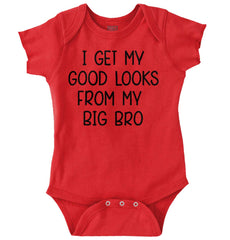 Good Looks From My Big Bro Romper Bodysuit-Direct To Garment Print-Brisco Baby