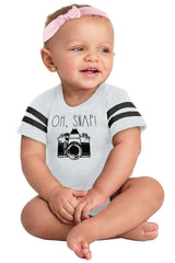 Oh Snap Camera Football Romper Bodysuit-Direct To Garment Print-Brisco Baby