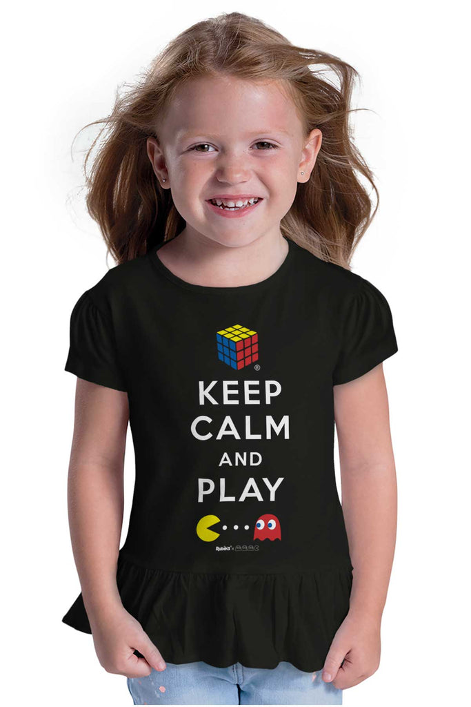 Keep Calm And Play Toddler Ruffle Bottom Tee-Direct To Garment Print-Brisco Baby