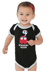 Standby Mode Baby Ruffled Trim Romper-Direct To Garment Print-Brisco Baby