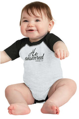 He Answered Raglan Romper Bodysuit-Direct To Garment Print-Brisco Baby