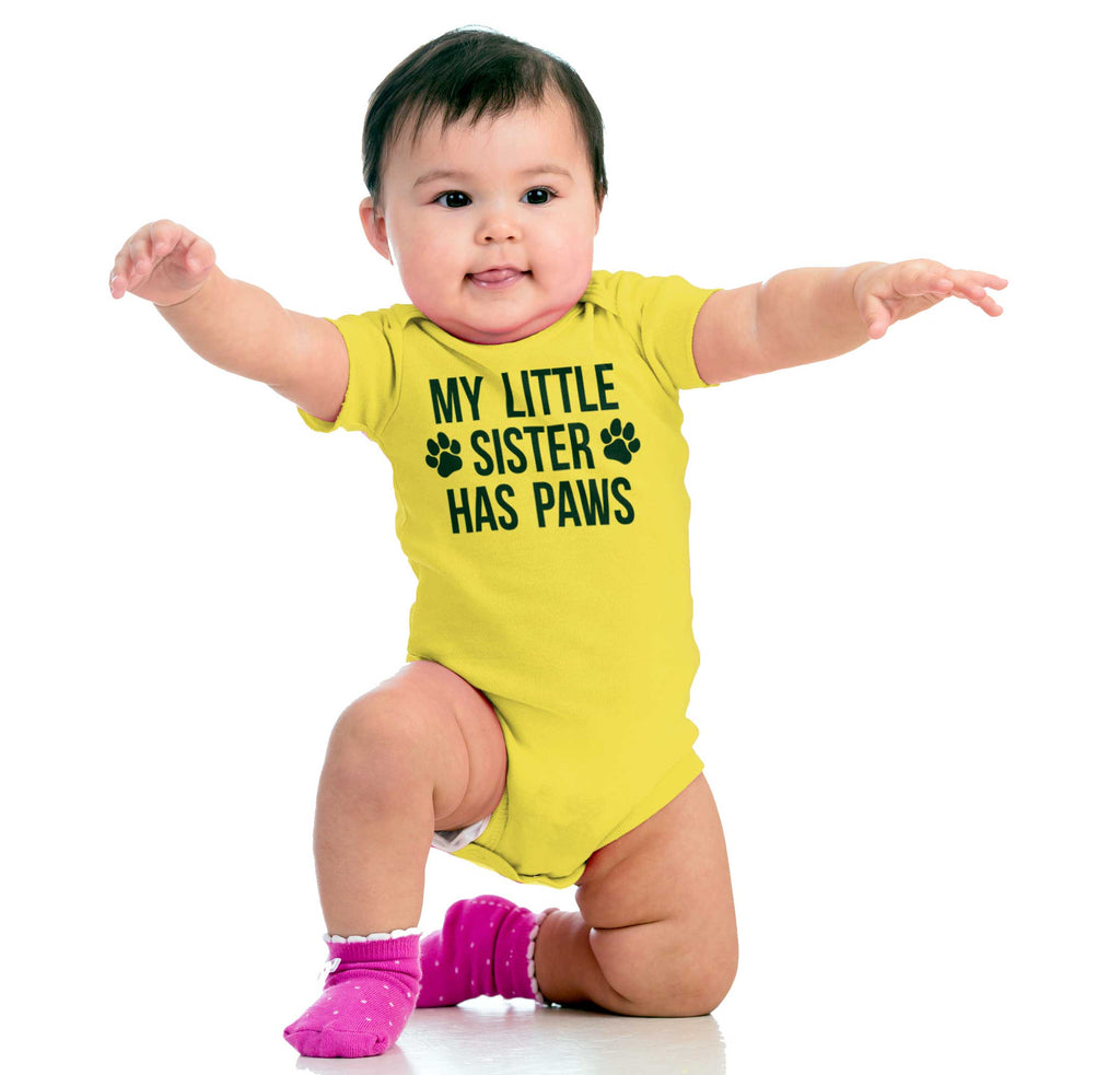 My Little Sister Has Paws Romper Bodysuit-Direct To Garment Print-Brisco Baby