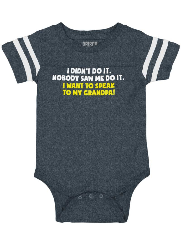 I Didn't Do It Football Romper Bodysuit-Direct To Garment Print-Brisco Baby