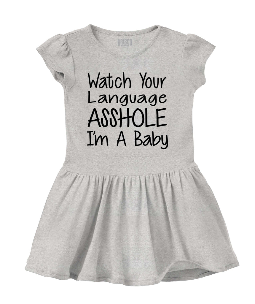Watch The Language Solid Baby Infant Dress-Direct To Garment Print-Brisco Baby