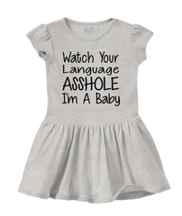 Watch The Language Solid Baby Infant Dress-Direct To Garment Print-Brisco Baby