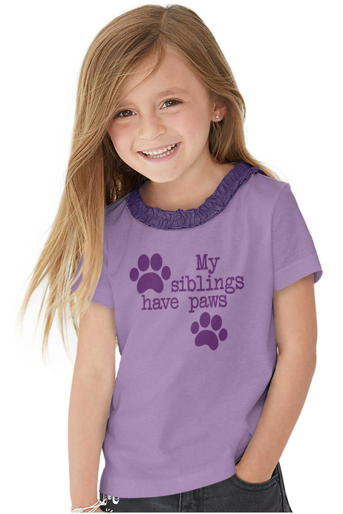 Siblings have paws Toddler Ruffled Trim T-Shirt-Direct To Garment Print-Brisco Baby
