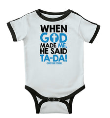 God Said Ta-Da Ringer Romper Bodysuit-Direct To Garment Print-Brisco Baby
