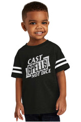 Cast Spells Not Dice Dungeons Toddler Football Jersey Tee-Direct To Garment Print-Brisco Baby