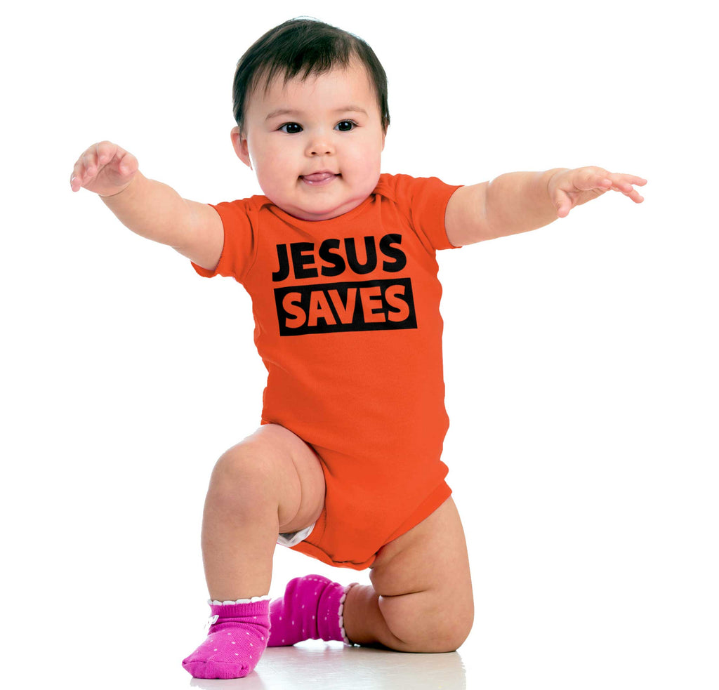 Jesus Saves Romper Bodysuit-Direct To Garment Print-Brisco Baby