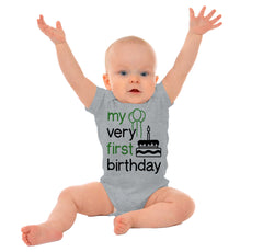 Very First Birthday Romper Bodysuit-Direct To Garment Print-Brisco Baby