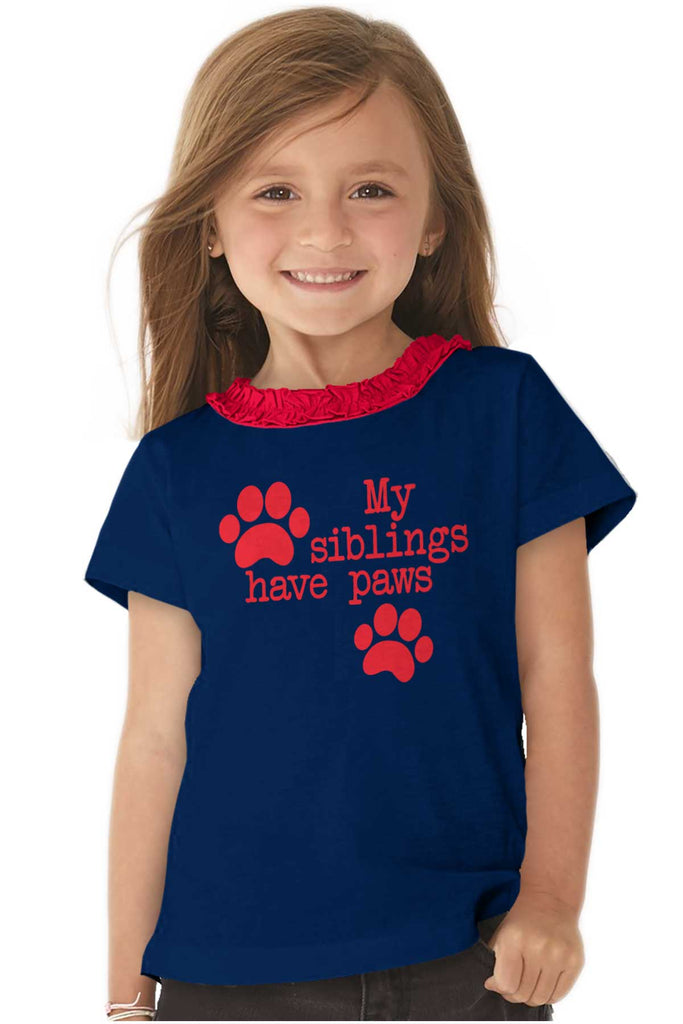 Siblings have paws Toddler Ruffled Trim T-Shirt-Direct To Garment Print-Brisco Baby