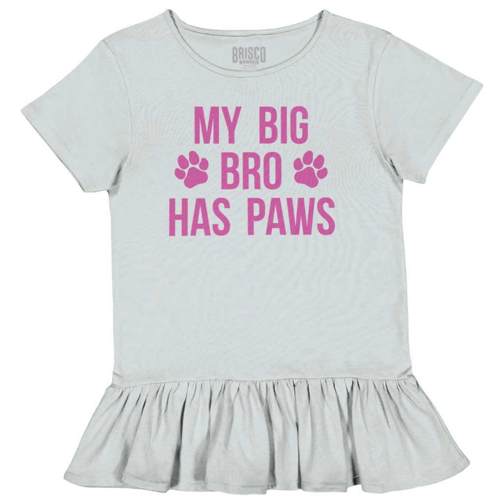Big Bro Has Paws Toddler Ruffle Bottom Tee-Direct To Garment Print-Brisco Baby