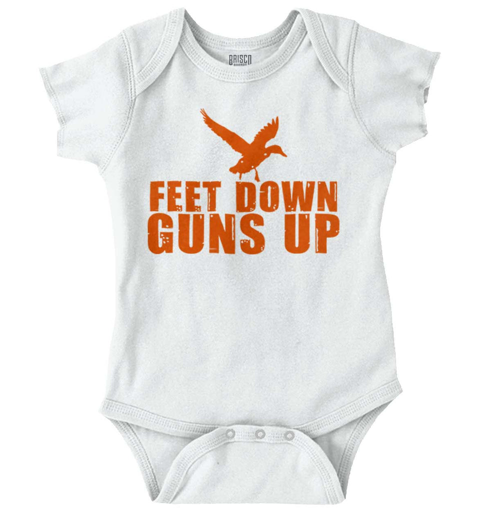 Feet Down Guns Up Duck Romper Bodysuit-Direct To Garment Print-Brisco Baby