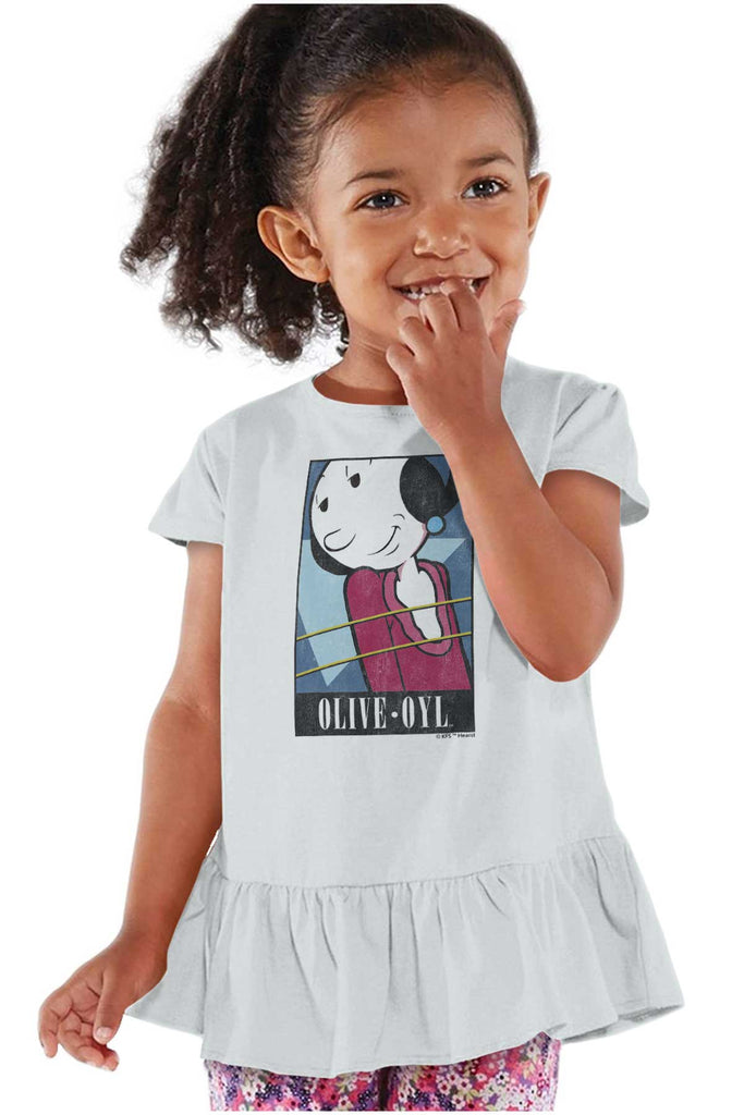 Olive Oyl Toddler Ruffle Bottom Tee-Direct To Garment Print-Brisco Baby