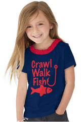 Crawl Walk Fish Toddler Ruffled Trim T-Shirt-Direct To Garment Print-Brisco Baby
