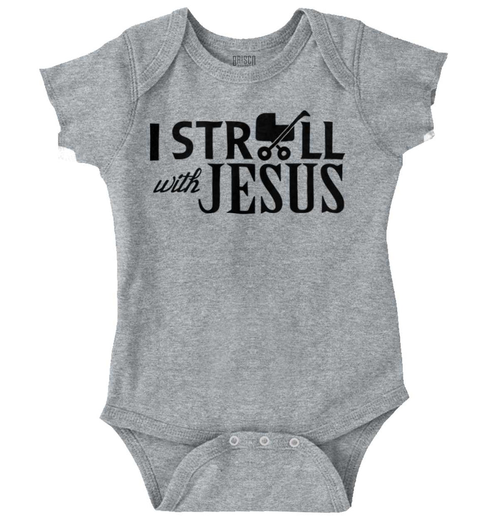 Stroll With Jesus Romper Bodysuit-Direct To Garment Print-Brisco Baby
