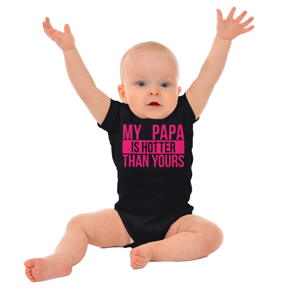 Papa Is Hotter Than Yours Romper Bodysuit-Direct To Garment Print-Brisco Baby