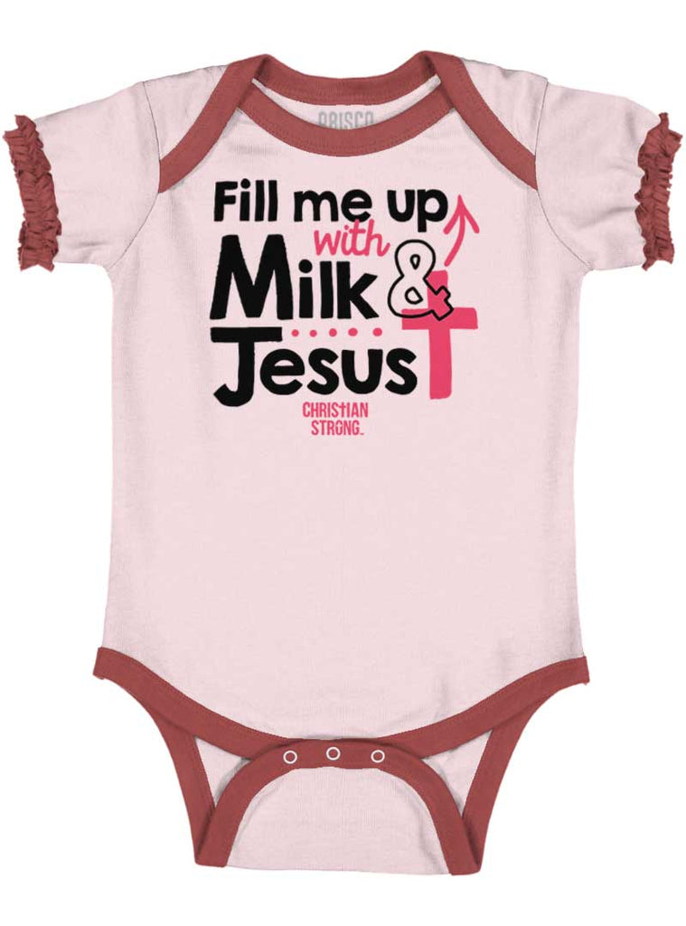 Milk And Jesus Baby Ruffled Trim Romper-Direct To Garment Print-Brisco Baby