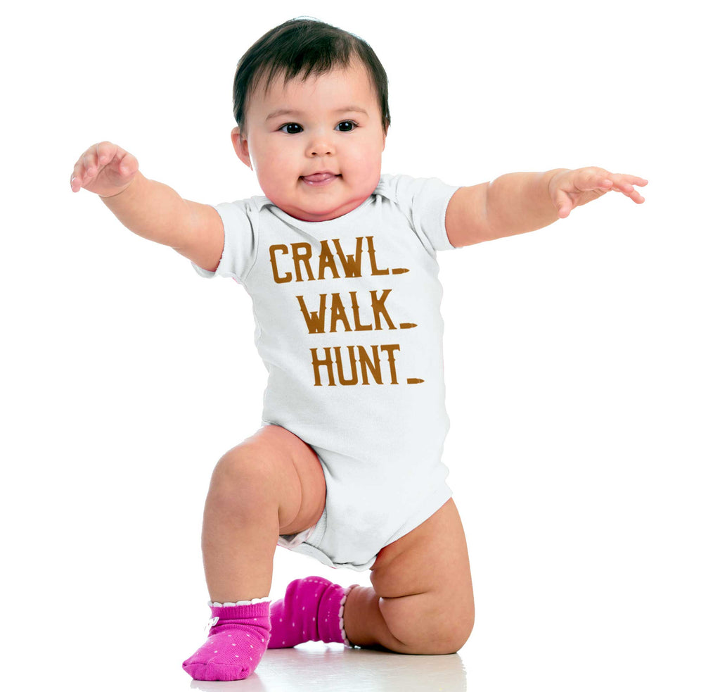 Crawl Walk Hunt Baby Romper Bodysuit-Direct To Garment Print-Brisco Baby