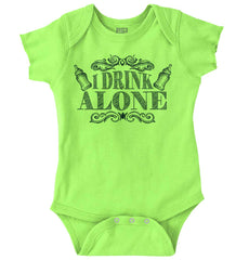 I Drink Alone Romper Bodysuit-Direct To Garment Print-Brisco Baby