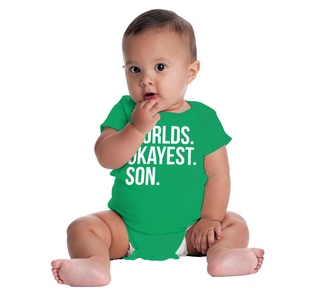 Worlds Okayest Son Romper Bodysuit-Direct To Garment Print-Brisco Baby