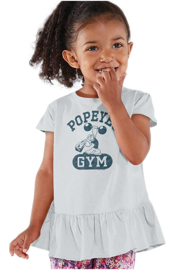 Popeye's Gym Toddler Ruffle Bottom Tee-Direct To Garment Print-Brisco Baby
