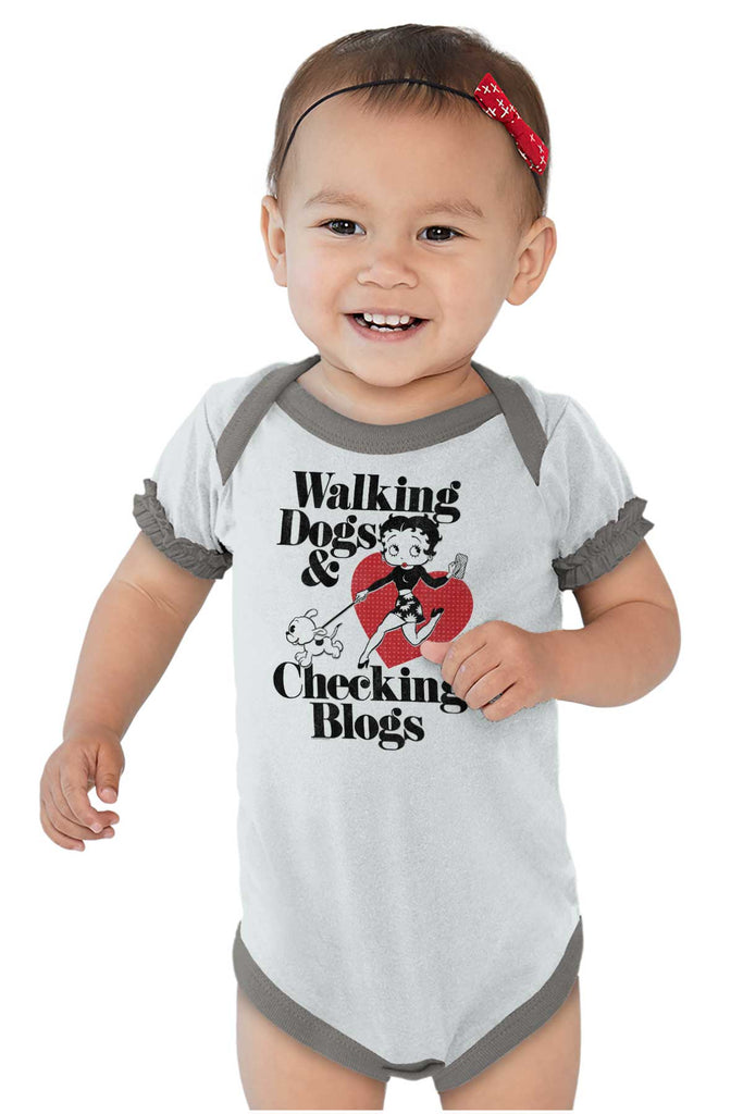 Walking Dogs Baby Ruffled Trim Romper-Direct To Garment Print-Brisco Baby