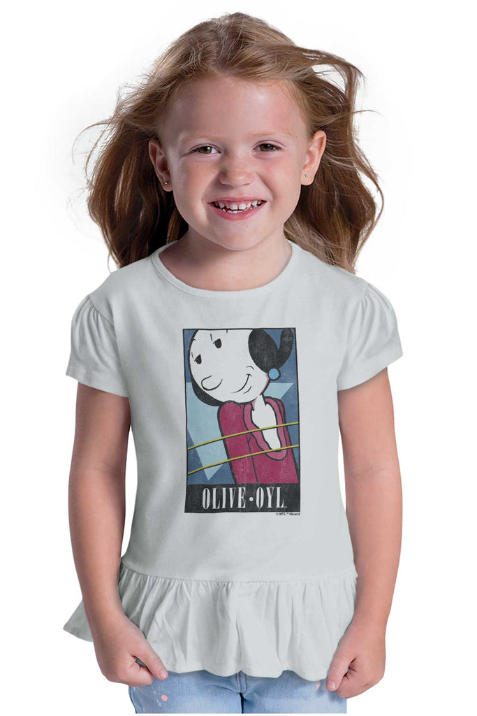 Olive Oyl Toddler Ruffle Bottom Tee-Direct To Garment Print-Brisco Baby