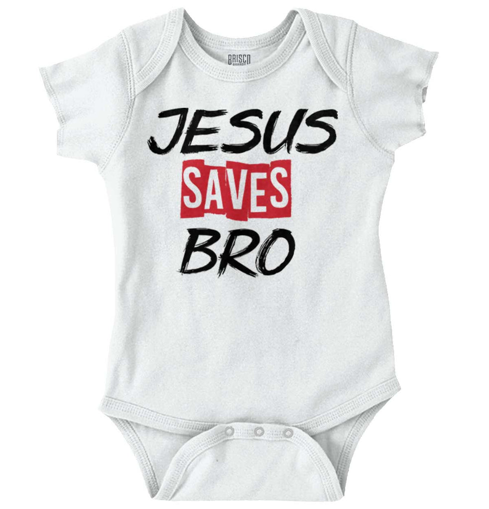 Jesus Saves Bro Romper Bodysuit-Direct To Garment Print-Brisco Baby
