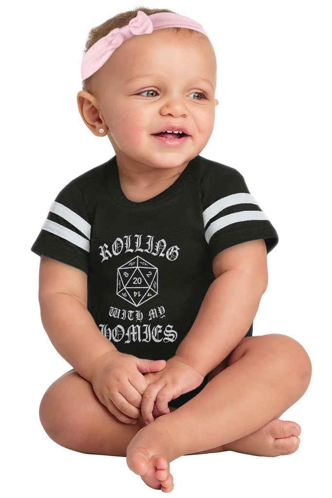 Rolling With My Homies Dungeons Football Romper Bodysuit-Direct To Garment Print-Brisco Baby