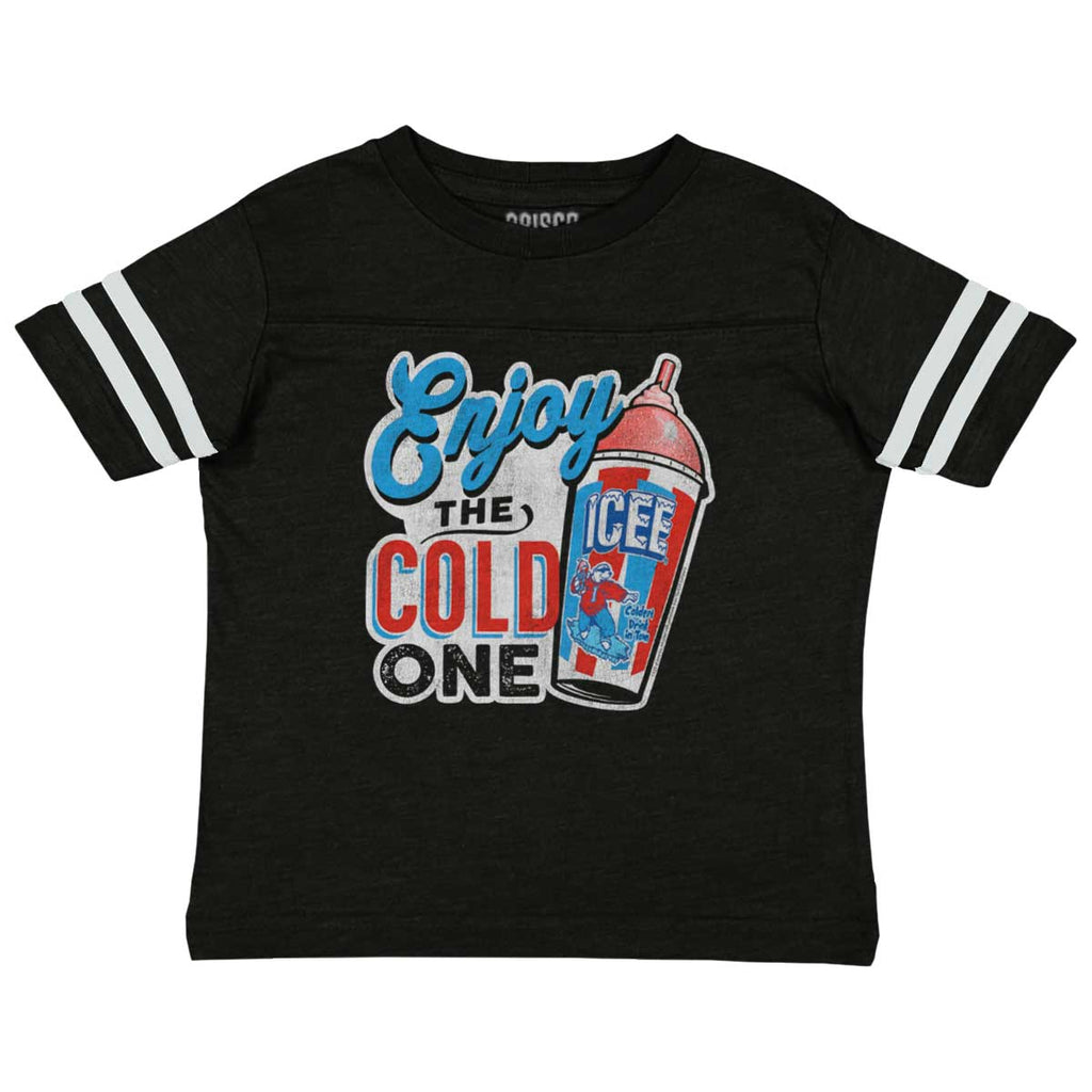 Enjoy The Cold One Toddler Football Jersey Tee-Direct To Garment Print-Brisco Baby
