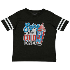 Enjoy The Cold One Toddler Football Jersey Tee-Direct To Garment Print-Brisco Baby