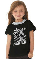Lover Not A Fighter Toddler Ruffled Trim T-Shirt-Direct To Garment Print-Brisco Baby