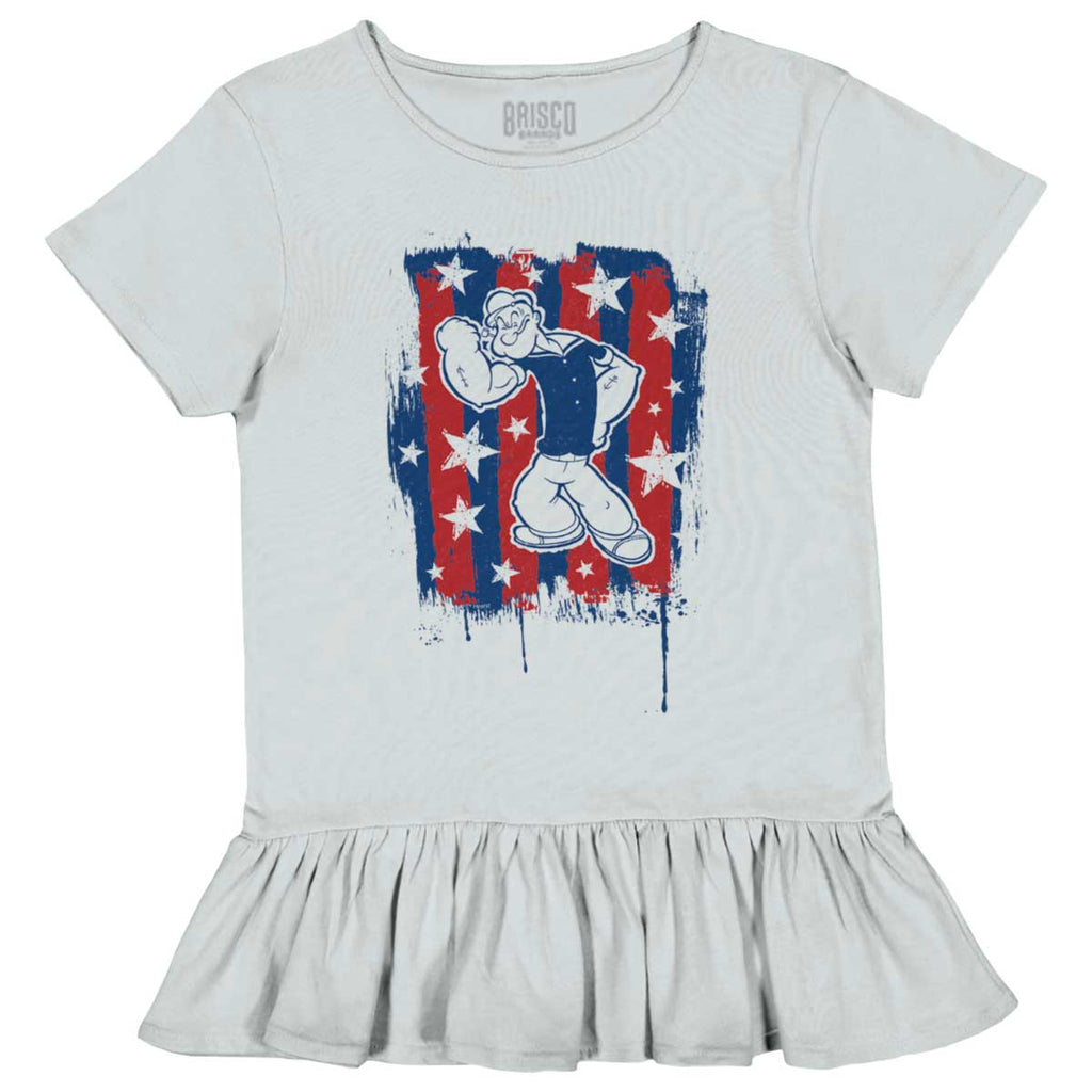 Stars Stripes Popeye Toddler Ruffle Bottom Tee-Direct To Garment Print-Brisco Baby