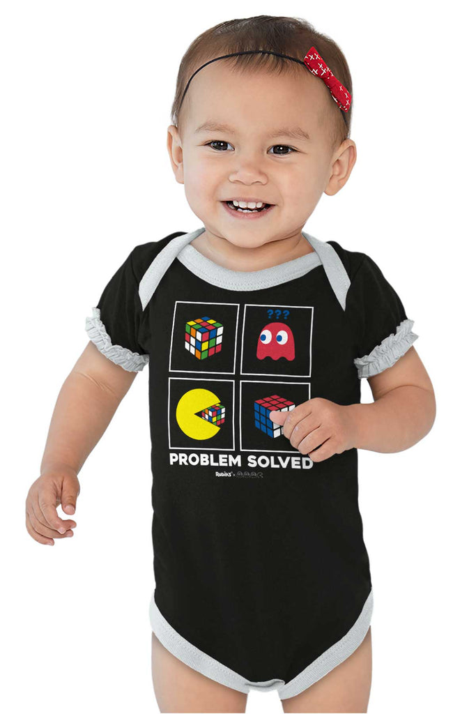 Problem Solved Baby Ruffled Trim Romper-Direct To Garment Print-Brisco Baby