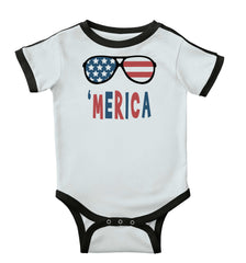 ‘merica Ringer Romper Bodysuit-Direct To Garment Print-Brisco Baby