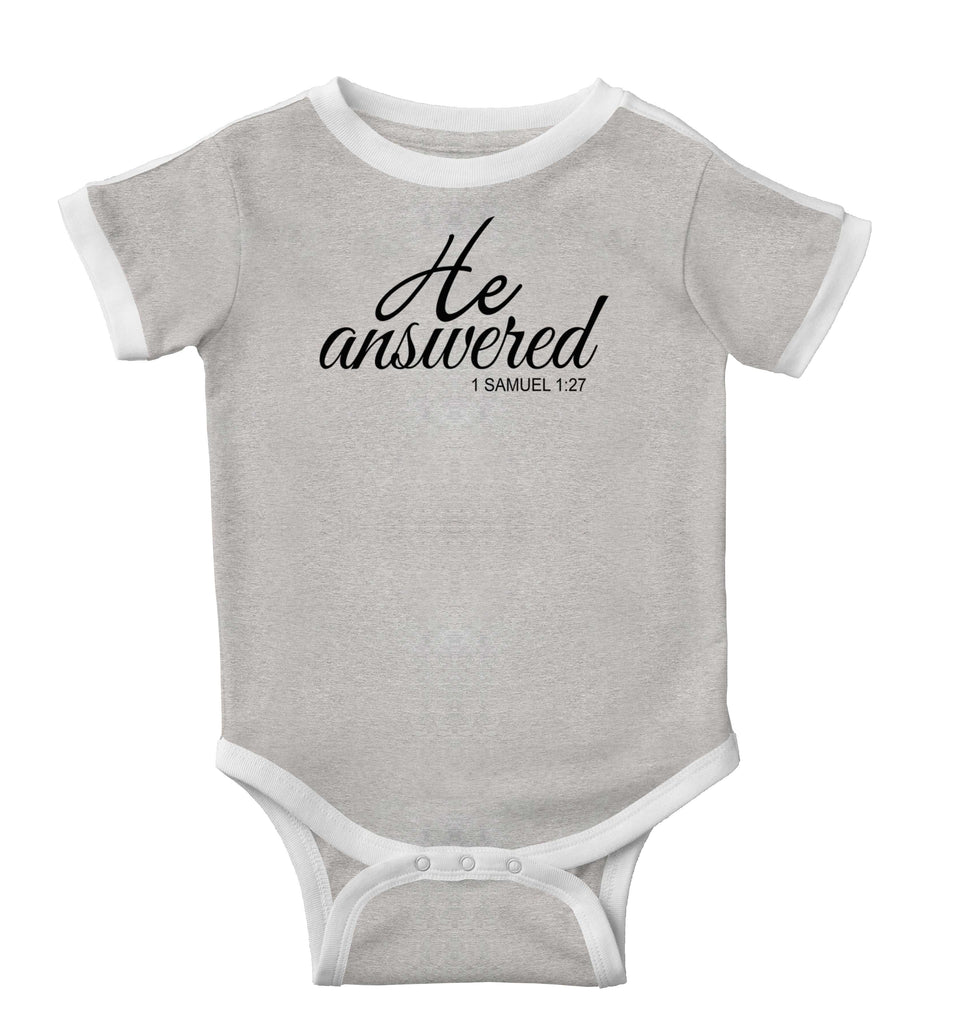 He Answered Ringer Romper Bodysuit-Direct To Garment Print-Brisco Baby