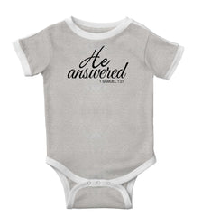 He Answered Ringer Romper Bodysuit-Direct To Garment Print-Brisco Baby