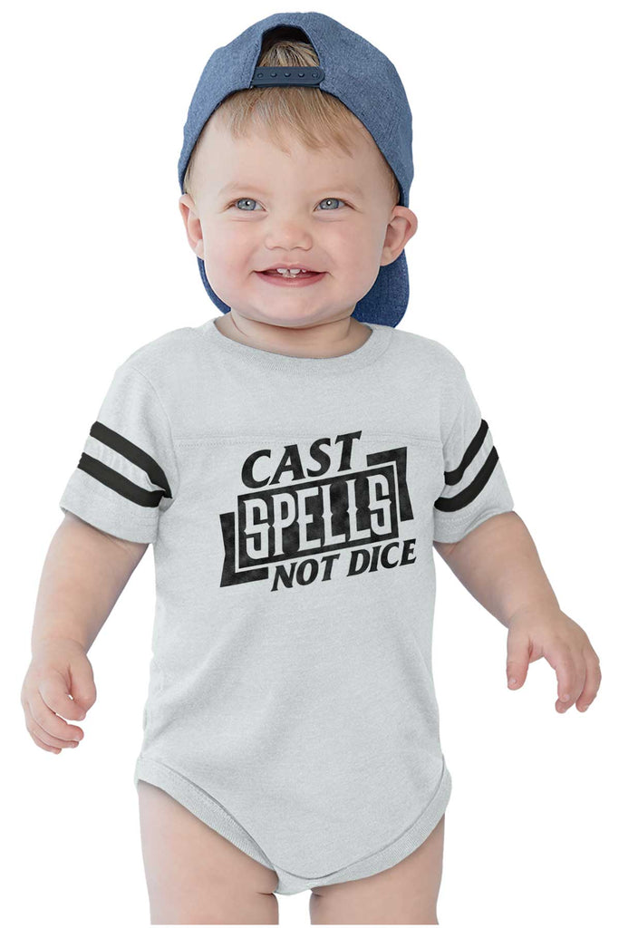 Cast Spells Not Dice Dungeons Football Romper Bodysuit-Direct To Garment Print-Brisco Baby