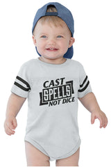 Cast Spells Not Dice Dungeons Football Romper Bodysuit-Direct To Garment Print-Brisco Baby