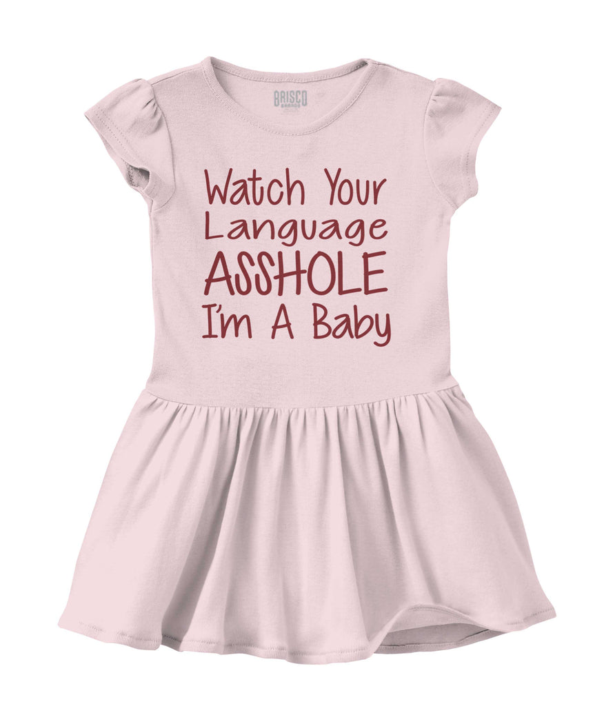 Watch The Language Solid Baby Infant Dress-Direct To Garment Print-Brisco Baby