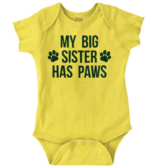 My Big Sister Has Paws Romper Bodysuit-Direct To Garment Print-Brisco Baby