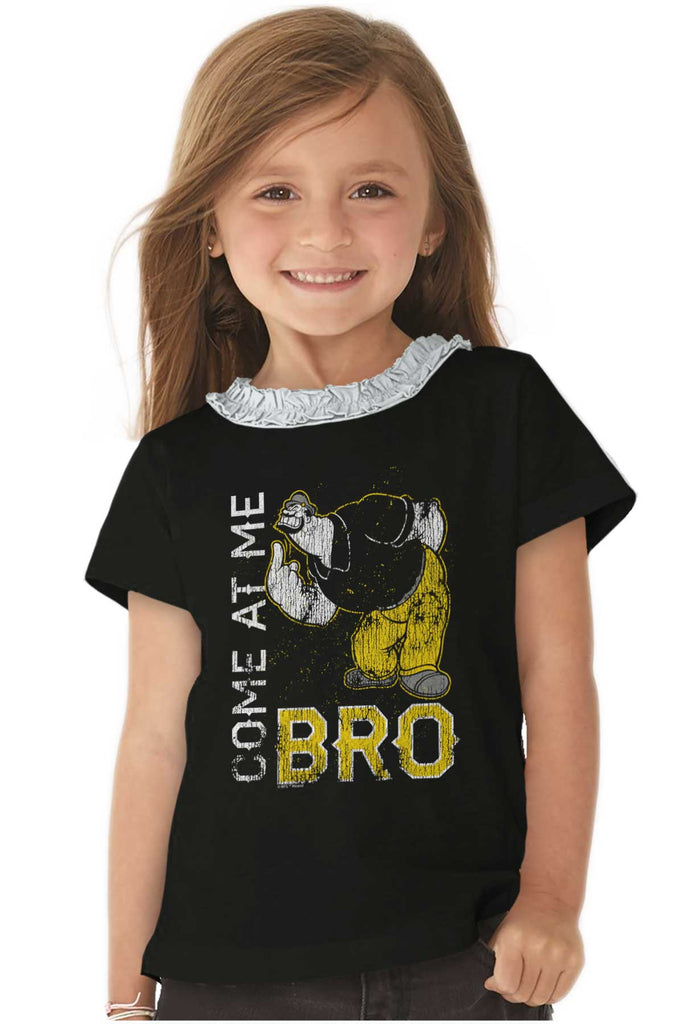 Come At Me Bro Toddler Ruffled Trim T-Shirt-Direct To Garment Print-Brisco Baby