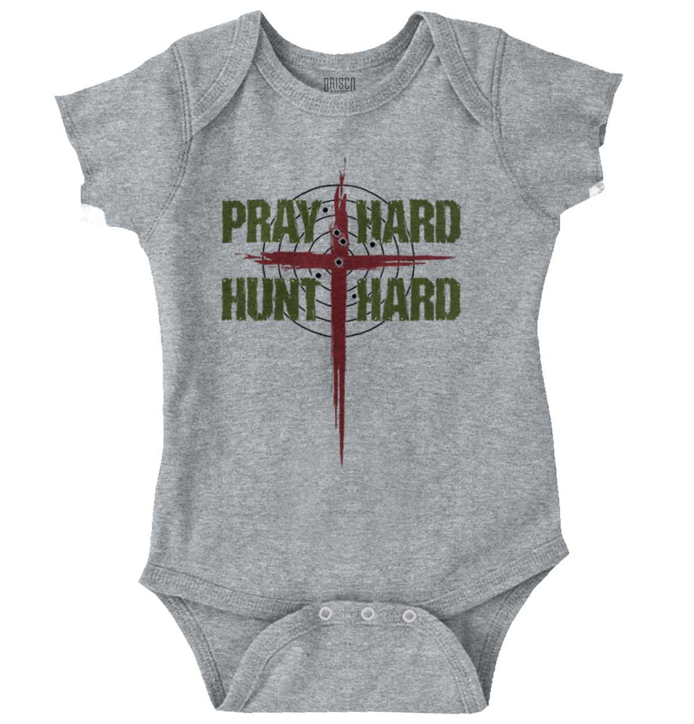 Pray Hard Hunt Hard Romper Bodysuit-Direct To Garment Print-Brisco Baby