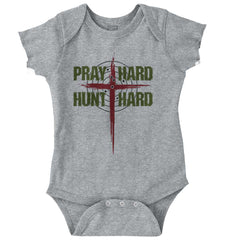 Pray Hard Hunt Hard Romper Bodysuit-Direct To Garment Print-Brisco Baby