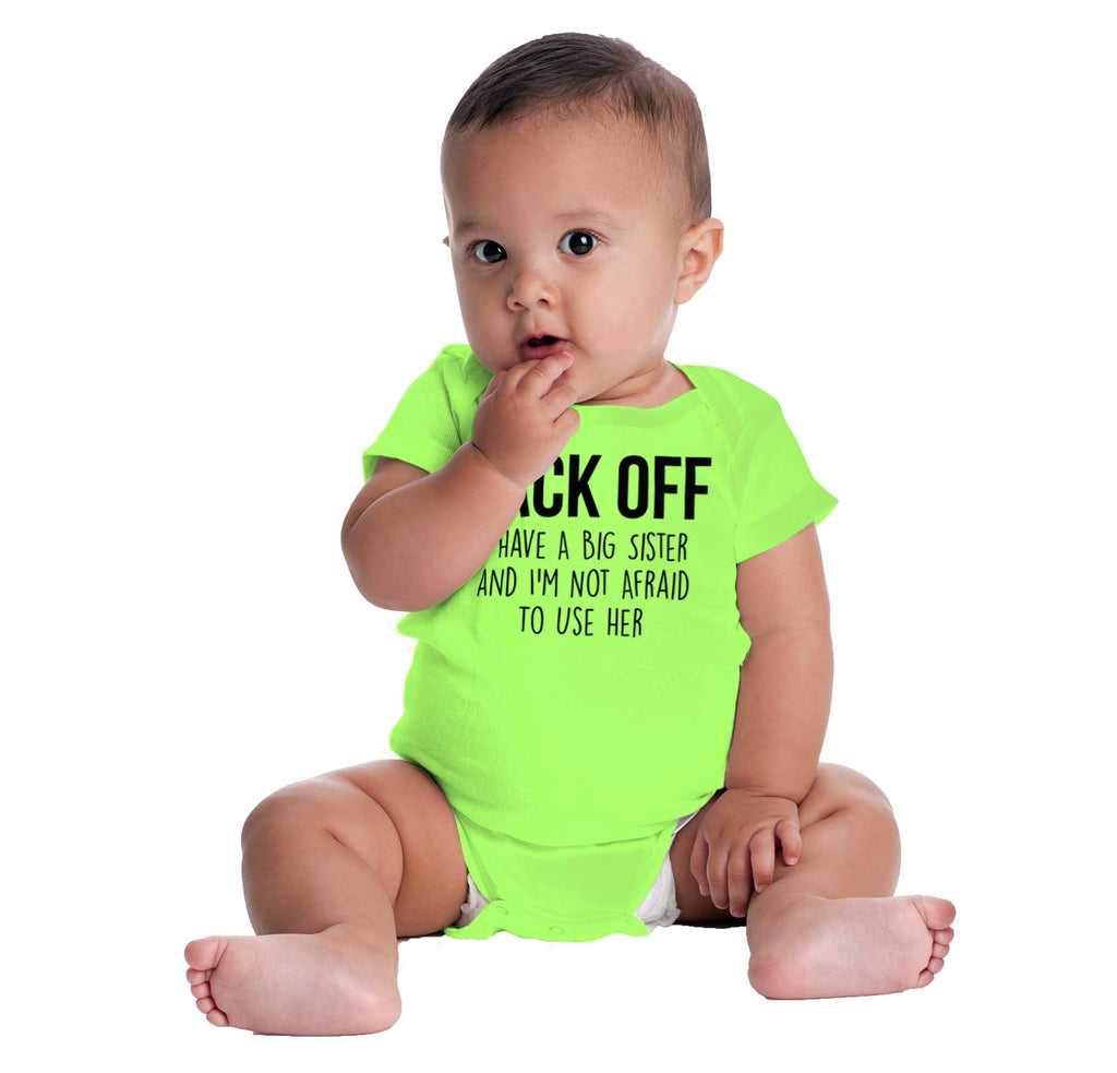 Big Sister And Not Afraid To Use Her Romper Bodysuit-Direct To Garment Print-Brisco Baby