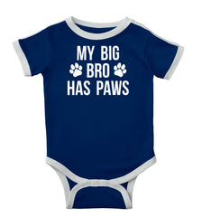 Big Bro Has Paws Ringer Romper Bodysuit-Direct To Garment Print-Brisco Baby