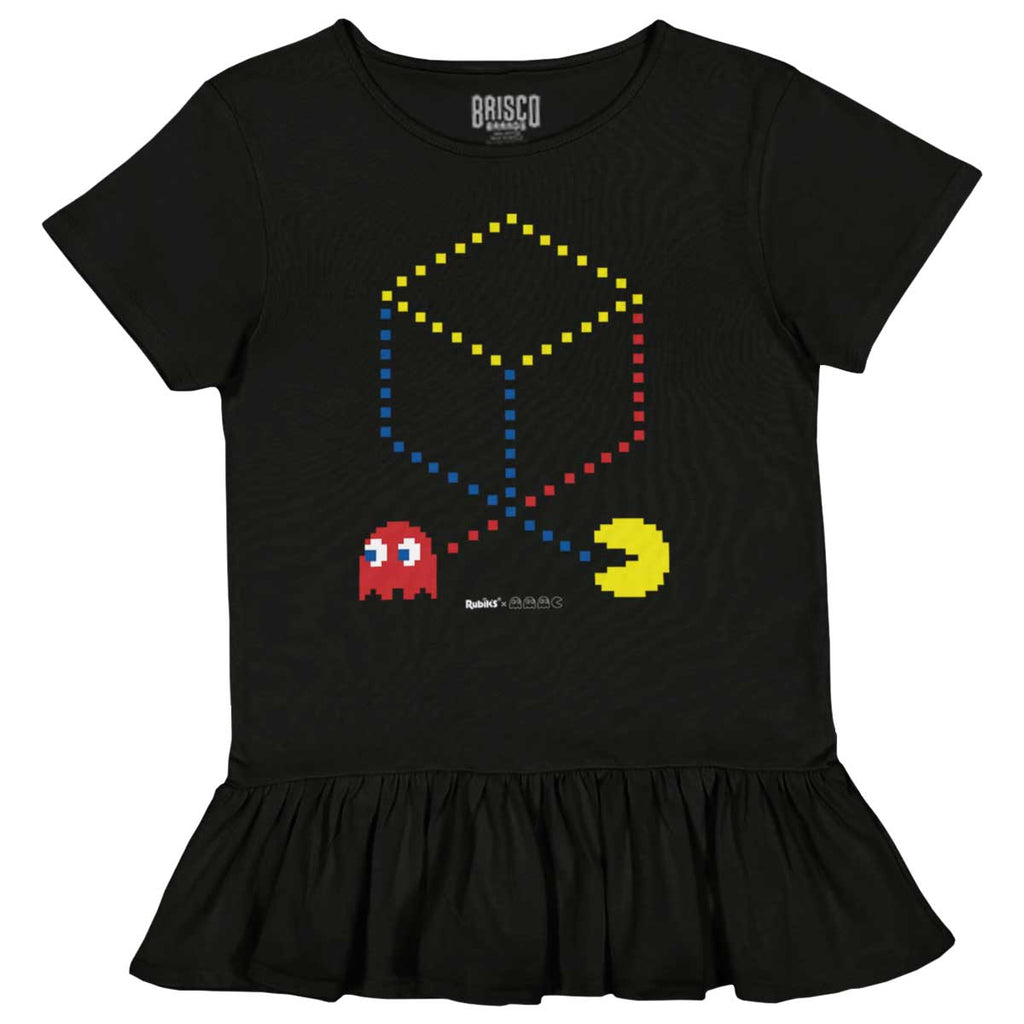 Pac-Man Cube Toddler Ruffle Bottom Tee-Direct To Garment Print-Brisco Baby