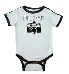 Oh Snap Camera Ringer Romper Bodysuit-Direct To Garment Print-Brisco Baby