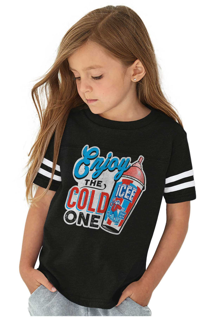 Enjoy The Cold One Toddler Football Jersey Tee-Direct To Garment Print-Brisco Baby